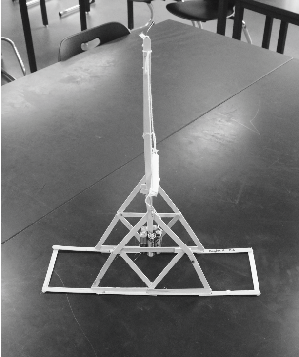 Above: Trebuchet built and tested for the third Physics Olympics in room 3209, Slade.